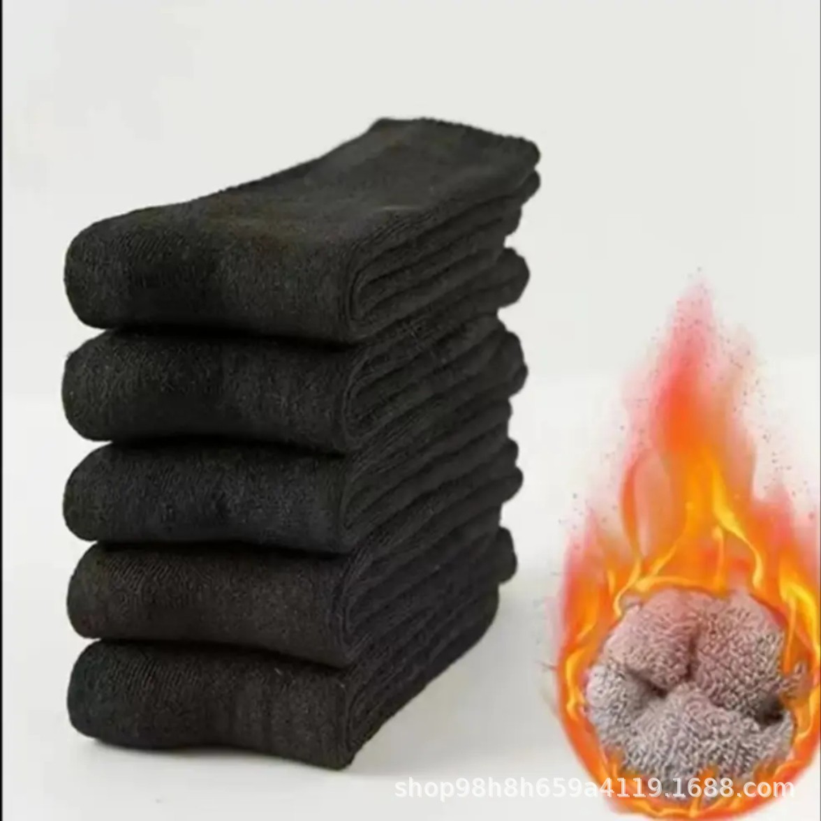 terry socks for men and women winter fleece-lined thick warm socks solid color all-match autumn and winter tube socks fashionable towel socks