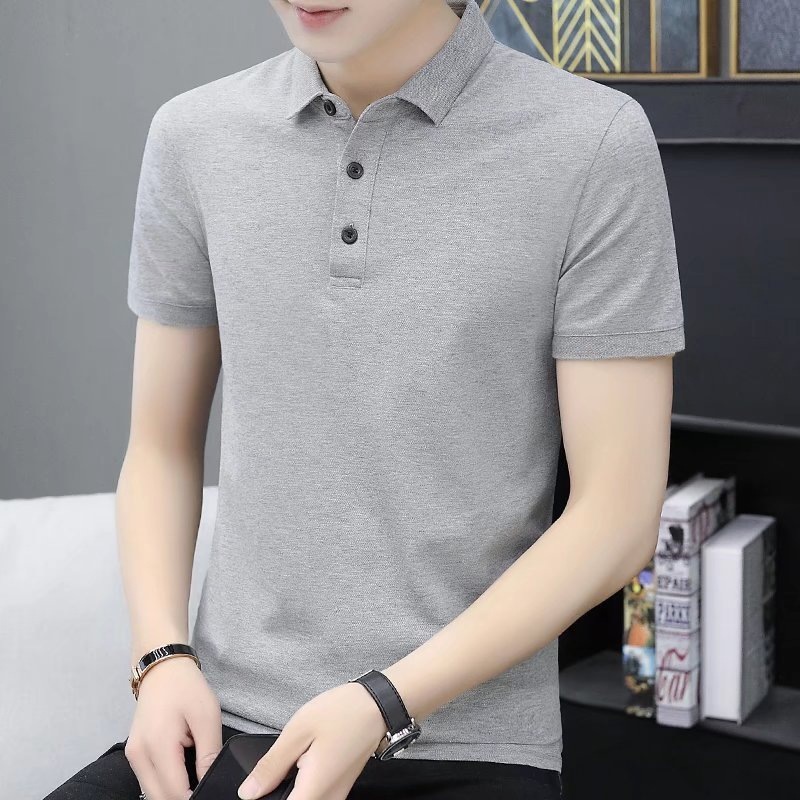 Hong Kong Fashion Brand Summer Polo Shirt Men's Short-sleeved Business Casual Lapel T-shirt Men's Top Grey Men's Wear