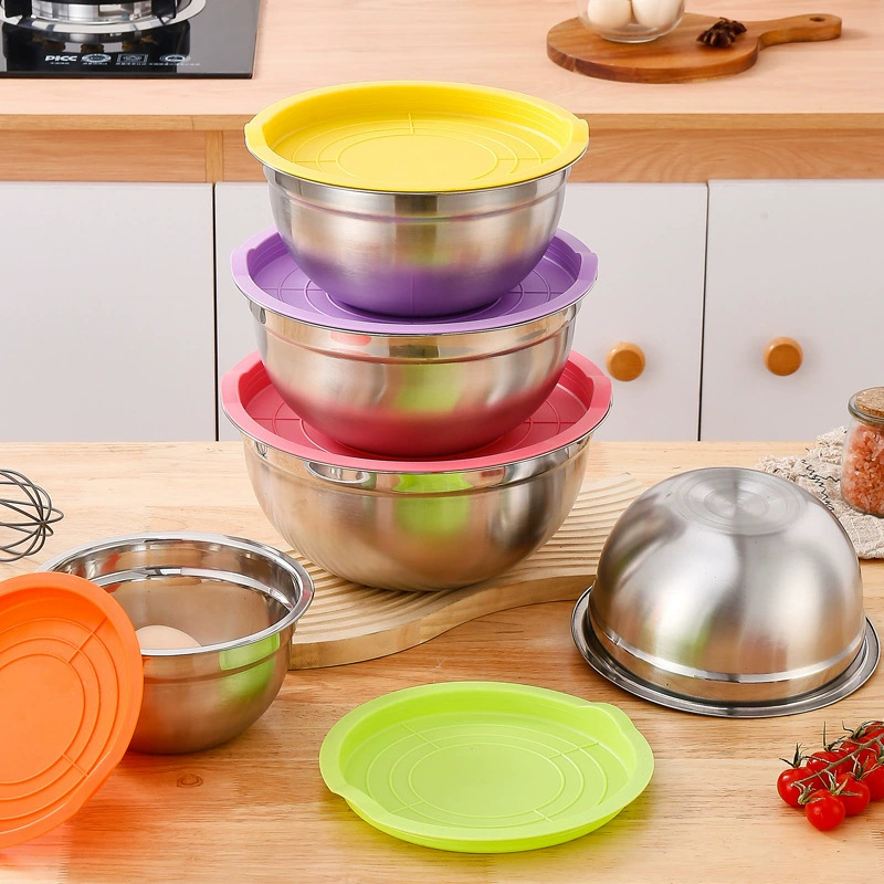 Thickened Stainless Steel Egg Basin Mixed Salah Basin with Lid and Basin Kitchen Baking Cooking Basin Multifunctional Fruit Basin