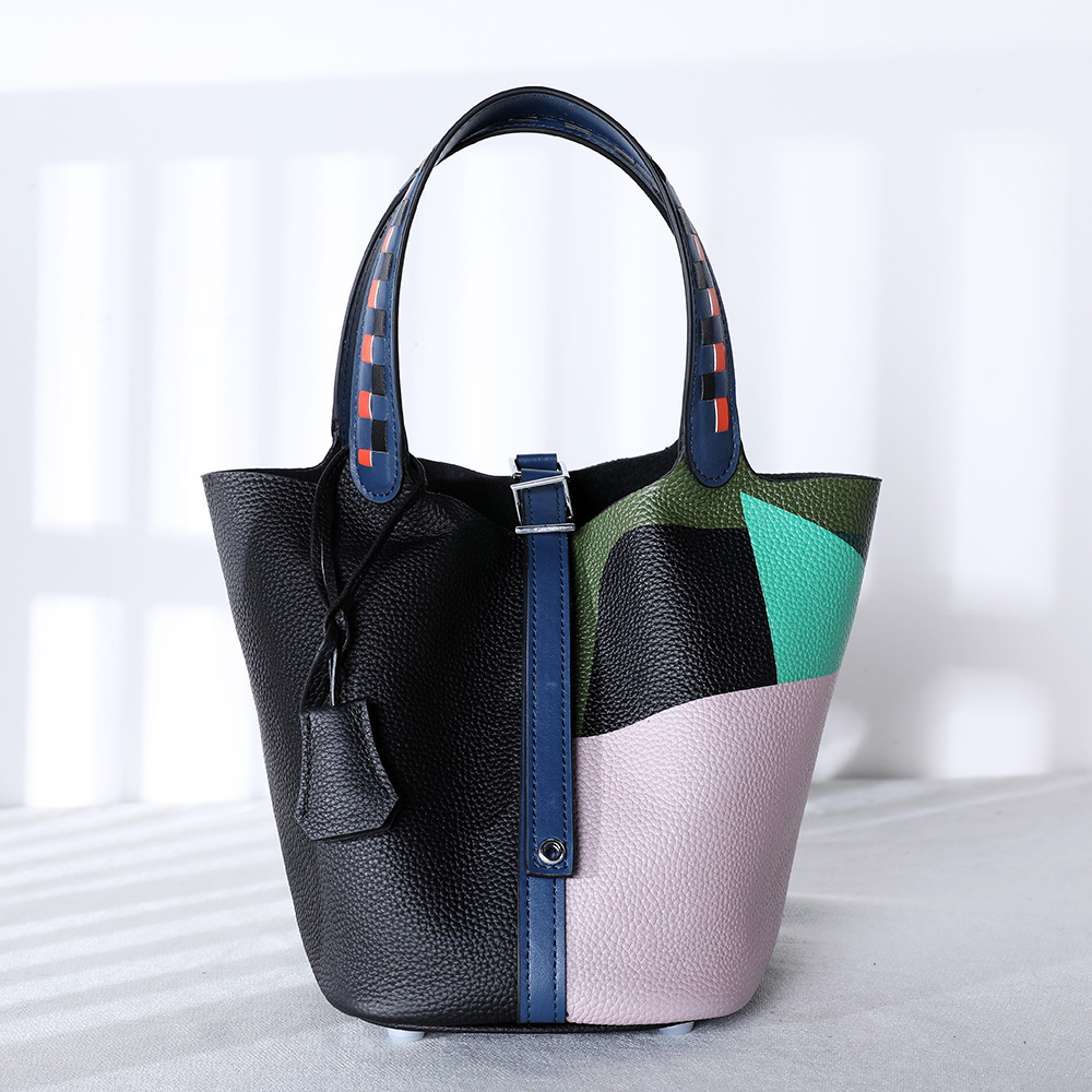 Top Layer Cowhide Painted Vegetable Basket Women's Handbag Adjustable Shoulder Strap Genuine Leather Women's Bag