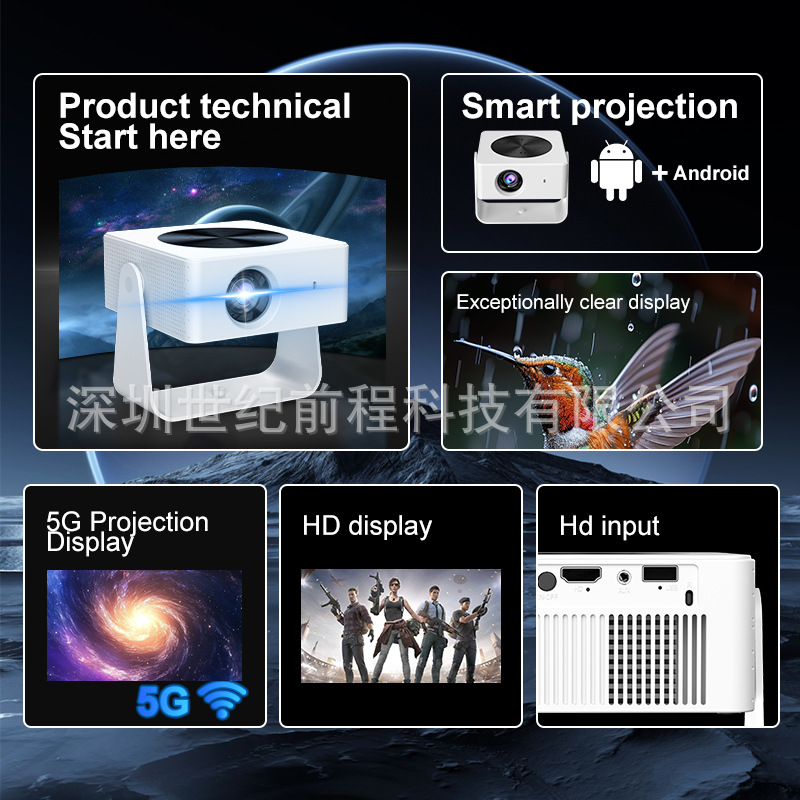 Cross-Border Ptz Projector, Home Portable High-Definition Projector, Outdoor Camping Projector, Mobile Phone Wireless Projector