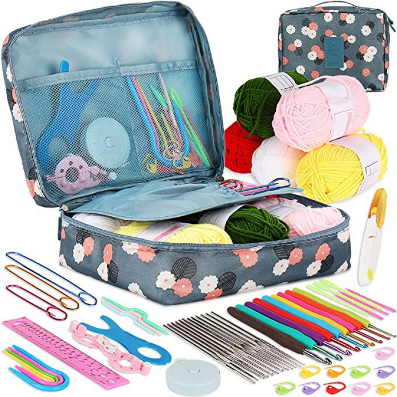 Amazon cross-border 58-piece crochet suit DIY novice crochet full set of material package portable wool knitting