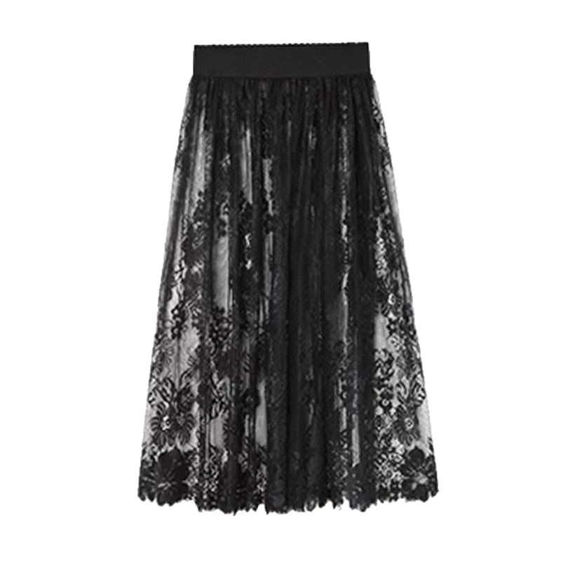 White Cheongsam Inner Skirt Lace Skirt Long Mesh plus size All-Match Cheongsam Matching Black Base Skirt