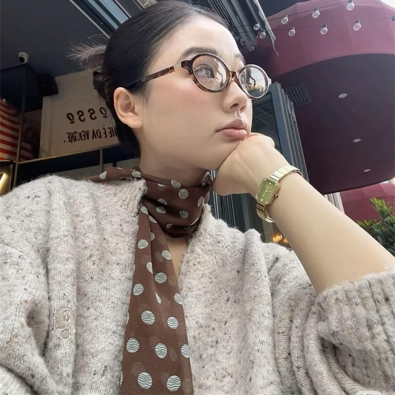 Brown Poll Dot Silk Scarf Printed High-grade All-match Accessories Neck Women 2025 New Style Hair Band Tie Long Scarf