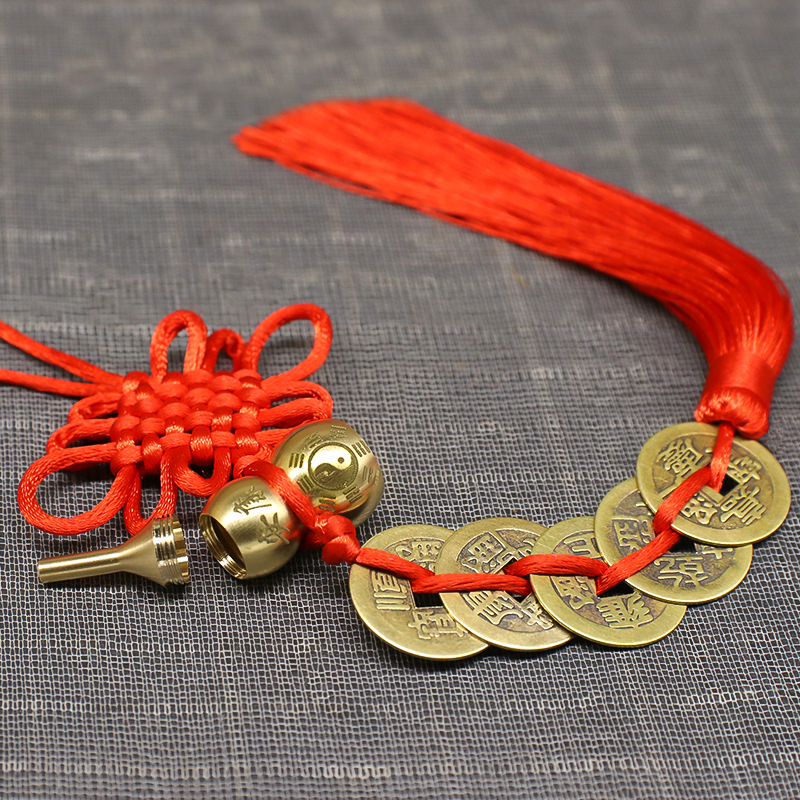 Brass open cover Fu Lu Ankang copper gourd auspicious knot wear blue dragon white tiger hollow copper gourd five Emperor money pendant