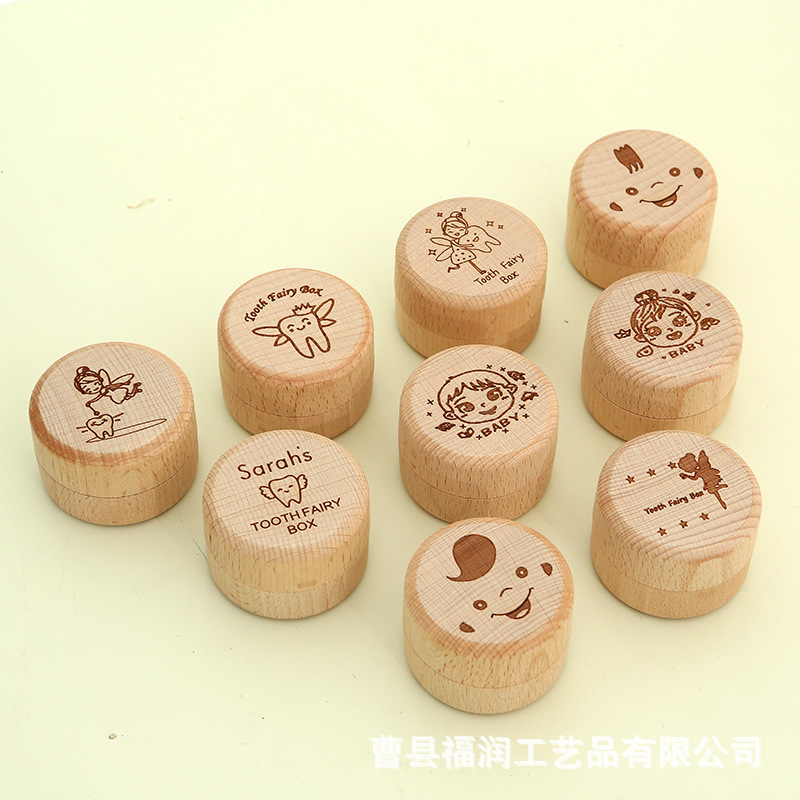 Round Teeth Box Wooden Children's Teeth Storage Box Fetal Hair Umbilical Cord Hair Storage Box Animal Ashes Collection Box