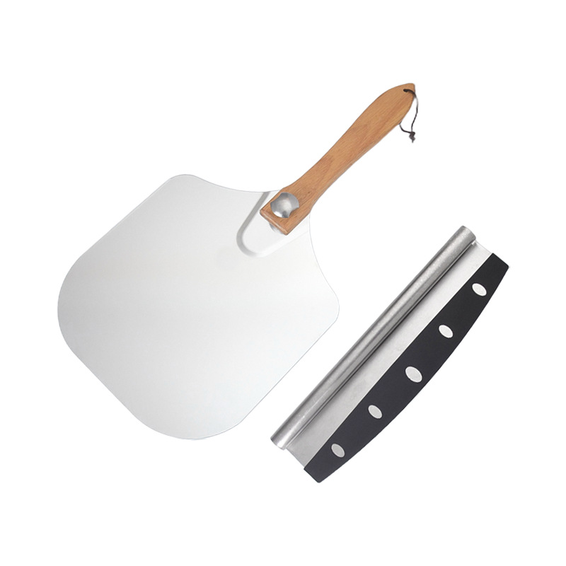 Folding Aluminum Pizza Shovel Wooden Handle Detachable Transfer Pizza Shovel Large New Style Cake Pizza Shovel Baking Tool