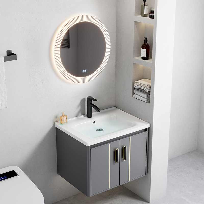 Cross-border space aluminum alloy bathroom cabinet combination rounded wash basin wash basin hotel ceramic integrated wash basin
