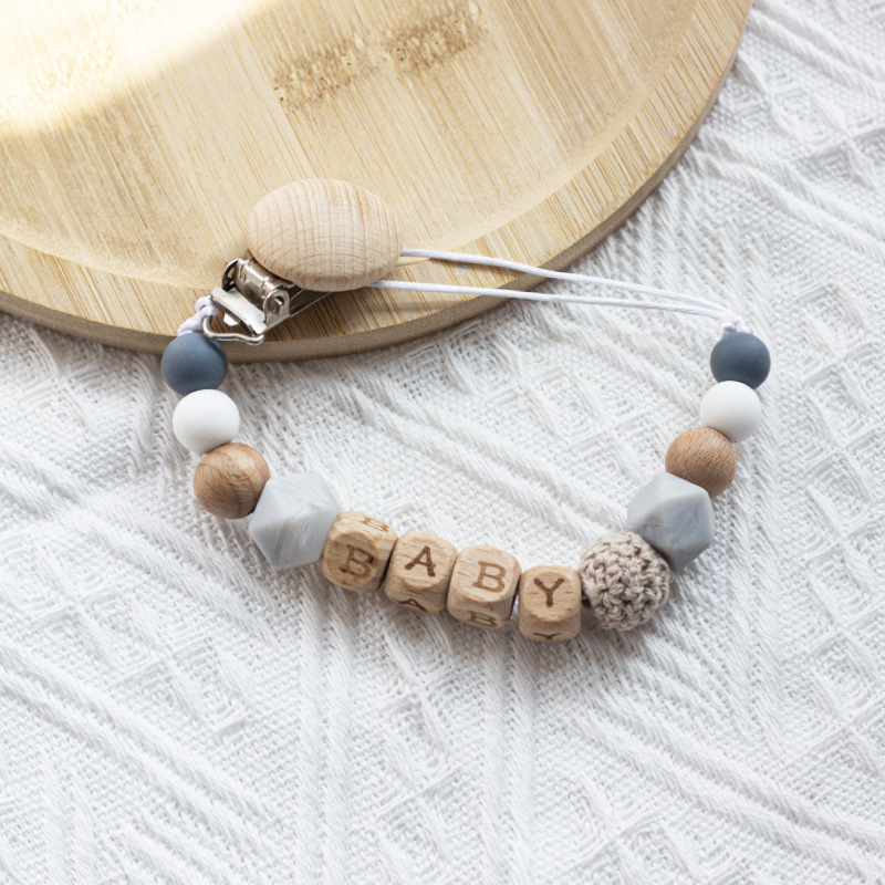INS Nordic Style Maternal and Infant Products Pacifier Beech Wood Silicone Pacifier Chain Amazon Foreign Trade Anti-drop Chain