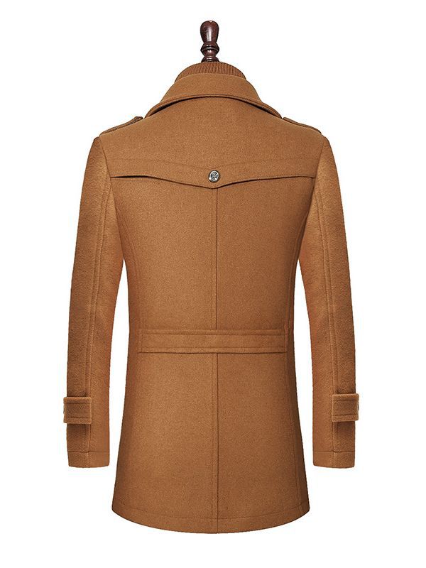 Cross-Border Supply of Autumn and Winter Double-Layer Collar Woolen Outwears, Thickeneded Collar Mid-Length Woolen Woolen Windbreaker Men's Outwears