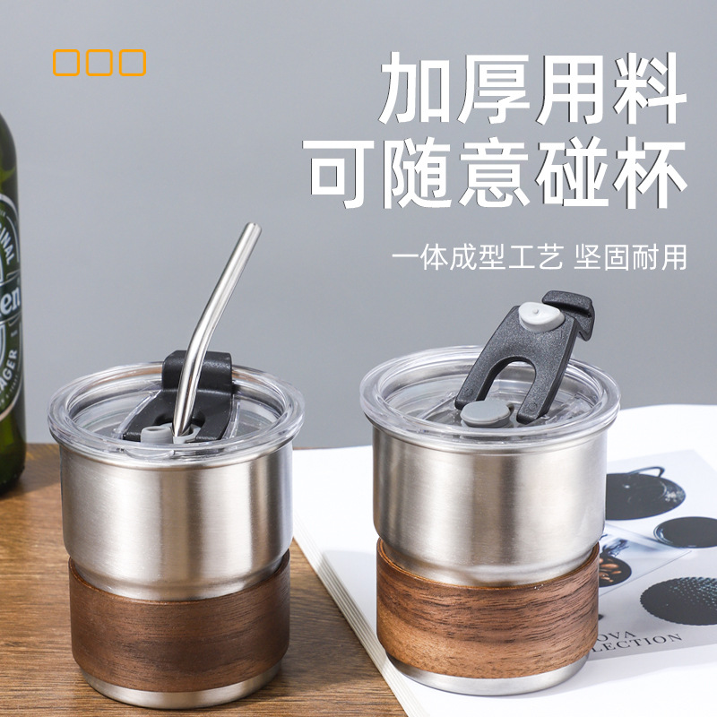 304 Stainless Steel Coffee Cup with Lid Outdoor Camping Cup Restaurant Beer Cup Thickened Anti-scalding Step Cup with Cup Cover