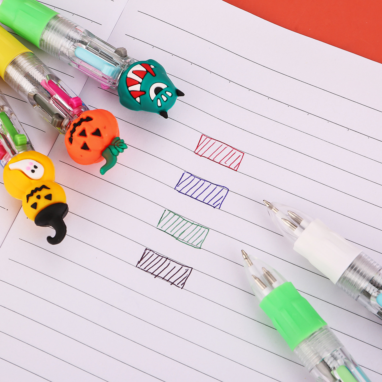 Cross-Border Halloween Mini Four-Color Ballpoint Pen Cute Cartoon Color Pen Gift Primary School Student Prizes Wholesale