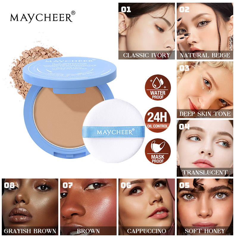 Cross-border English version MAYCHEER beauty powder cake waterproof natural concealer lasting makeup oil control powder