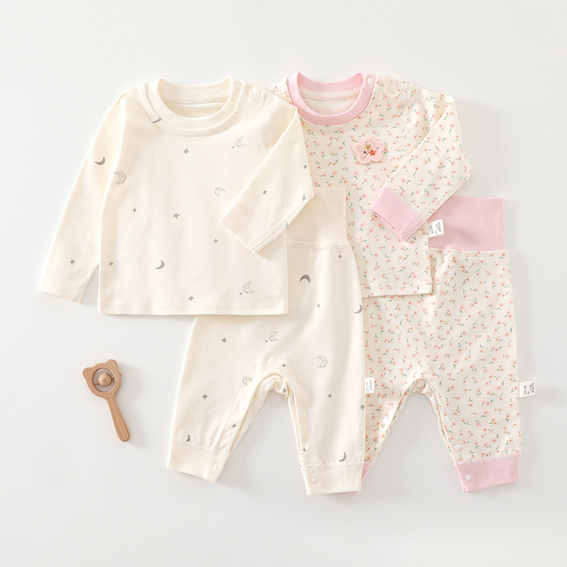 Baby High-Waist Suit Spring & Fall Pure Cotton Men's Pajamas Women's Category a Bottoming Autumn Clothes and Long Pants Baby Intimates Set Warm