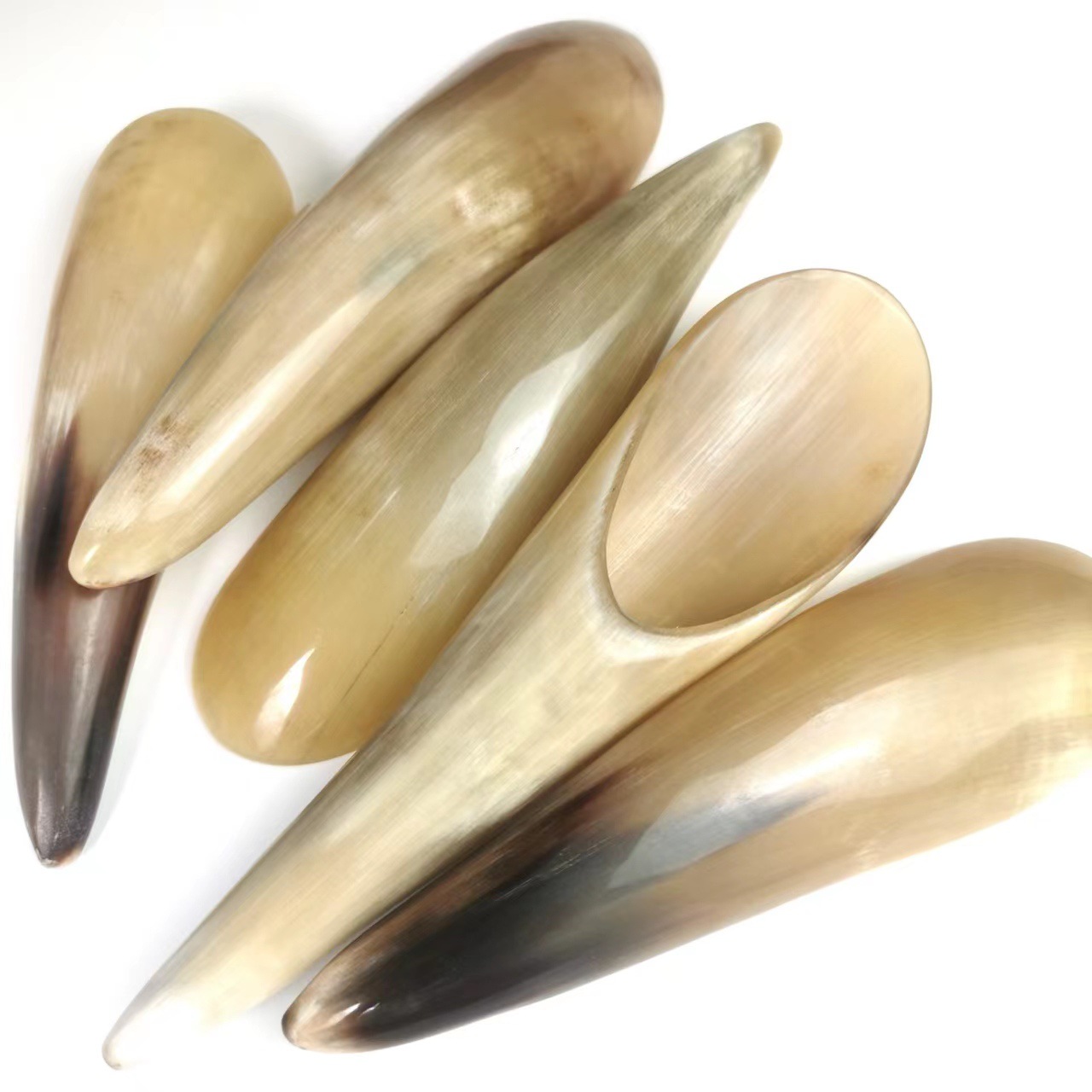 Natural Horn Scraping Tube Large Tea Spoon Back Whole Body Universal Acupoint Beauty Massager Horn Tip Tea Peony