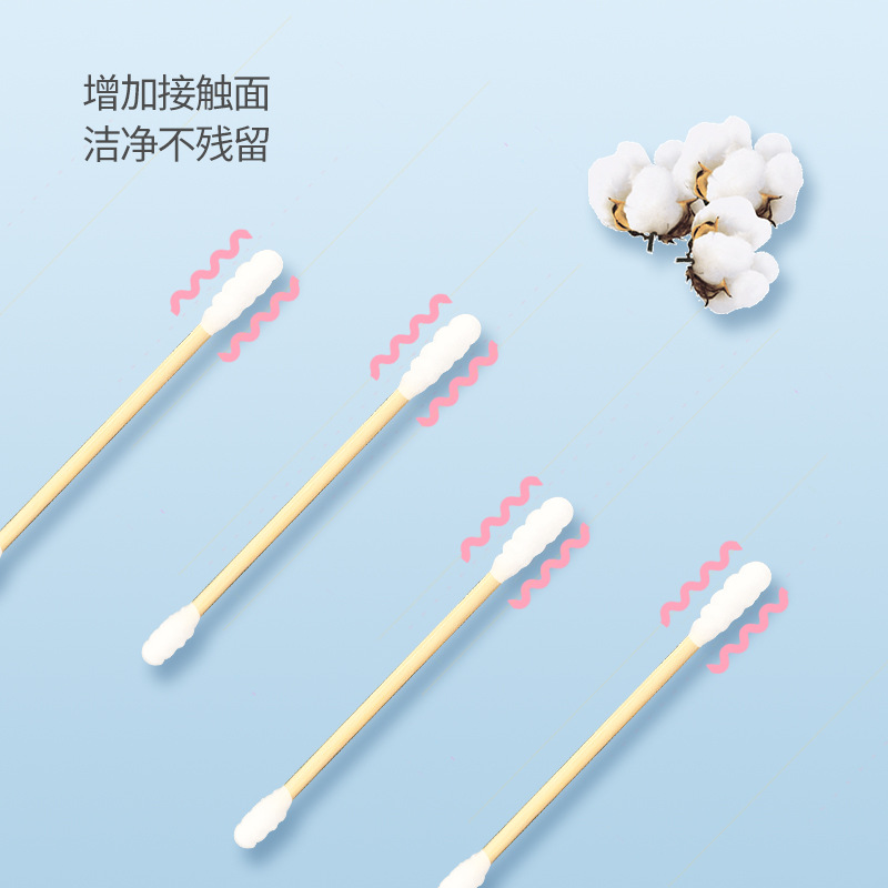 Baby Cotton Swabs with Double-Ended Threaded Bamboo Sticks, Disposable Scrubbing Cotton Swabs in a Box, Flower-Shaped Sticks for Newborns