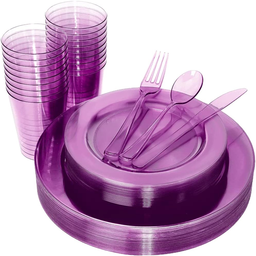 Colorful Transparent Colorful Series Party Banquet Dinner Plastic Disposable Cutlery, Forks, Spoons, Plates, Cups and Tableware Sets