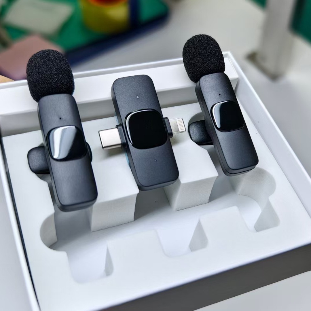 Source Factory One-To-Two Mobile Phone Wireless Lavalier Microphone Live Broadcast Microphone with Goods Wireless Microphone Lavalier Microphone