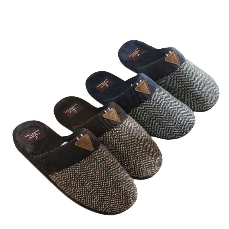 CORIFEI Family Liv Autumn and Winter Men's Slippers Indoor Non-Slip Platform Cotton Slippers Simple Light Luxury Style DS-32621