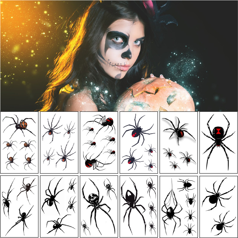 Татуировка с пауком на Хэллоуин наклейка кросс-бордер смешное ужасное лицо водонепроницаемая наклейка татуировки паутины для вечеринки
