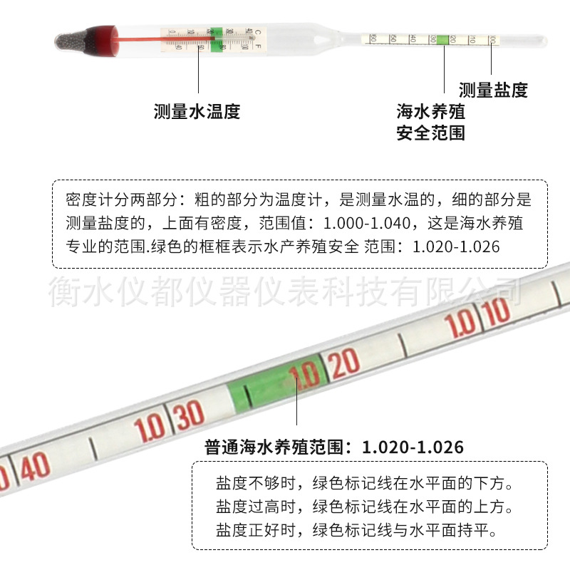 Salinity Meter Glass Seawater Hydrometer Attached Temperature Seawater Density Meter Aquaculture Salinity Meter Alcohol Meter Wholesale