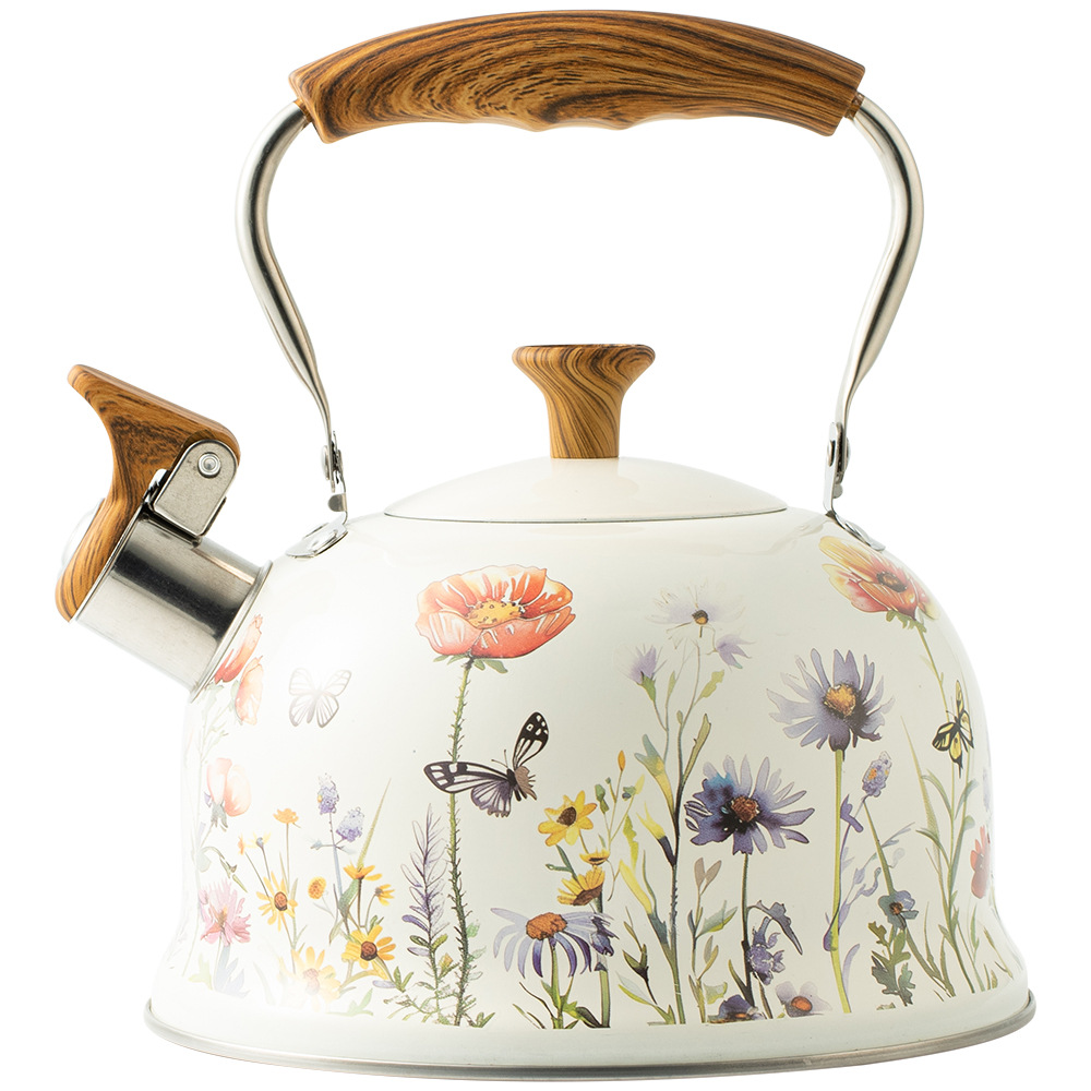 Cross-Border Creative Small Fresh Garden Whistle Kettle European Style Stainless Steel Kettle 3L New Flower Whistle Kettle