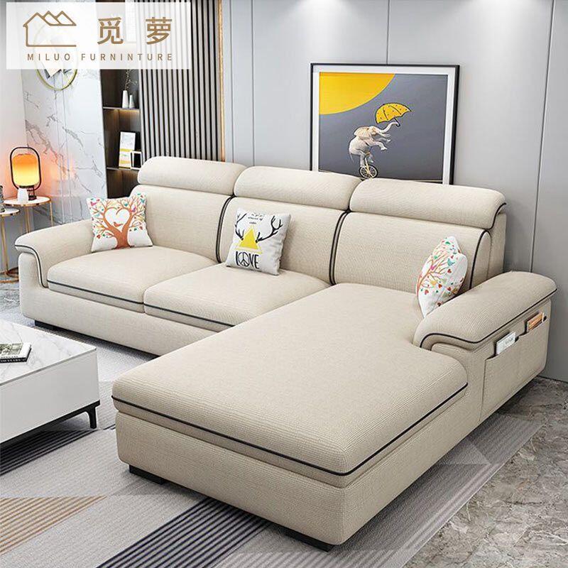 Fabric Sofa Living Room Small Apartment Simple Modern New Cotton and Linen No-Wash Technology Cloth Cat Claw Leather All Solid Wood Sofa