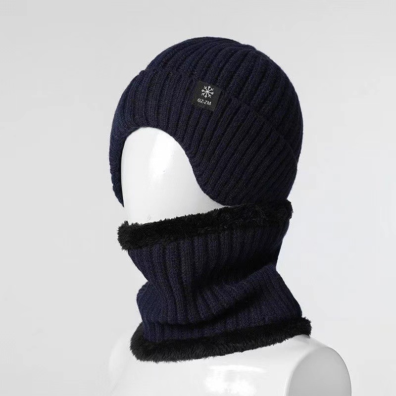 Men's Winter Dad's Ear Warming Hat Two-piece Scarf One-piece Snowflake Cap