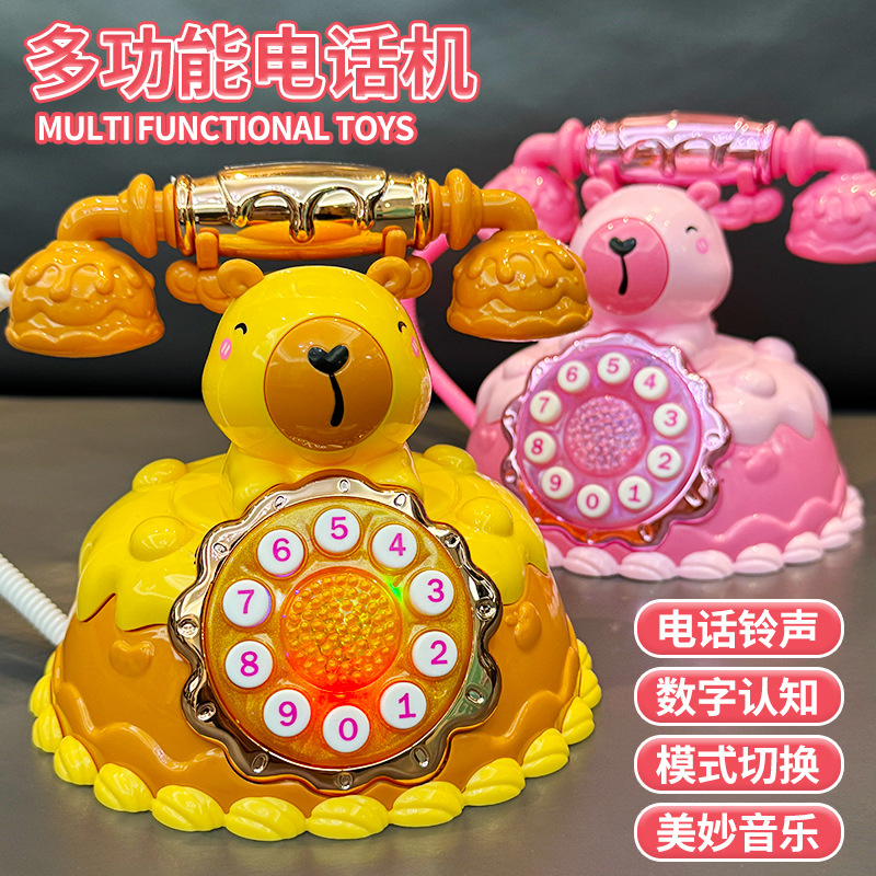 Children's multi-function telephone simulation cartoon retro landline light music early education educational toys stall wholesale