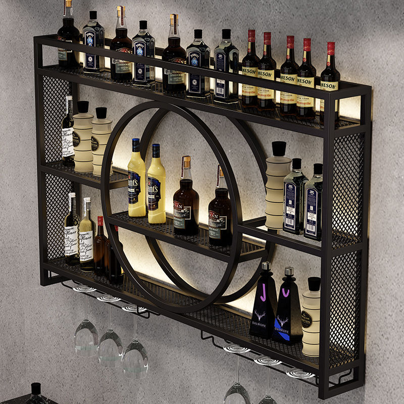 Iron Bar Red Wine Rack Dismounting Wall-mounted Display Cabinet Storage Rack Wall-mounted Modern Red Wine Rack for Restaurant