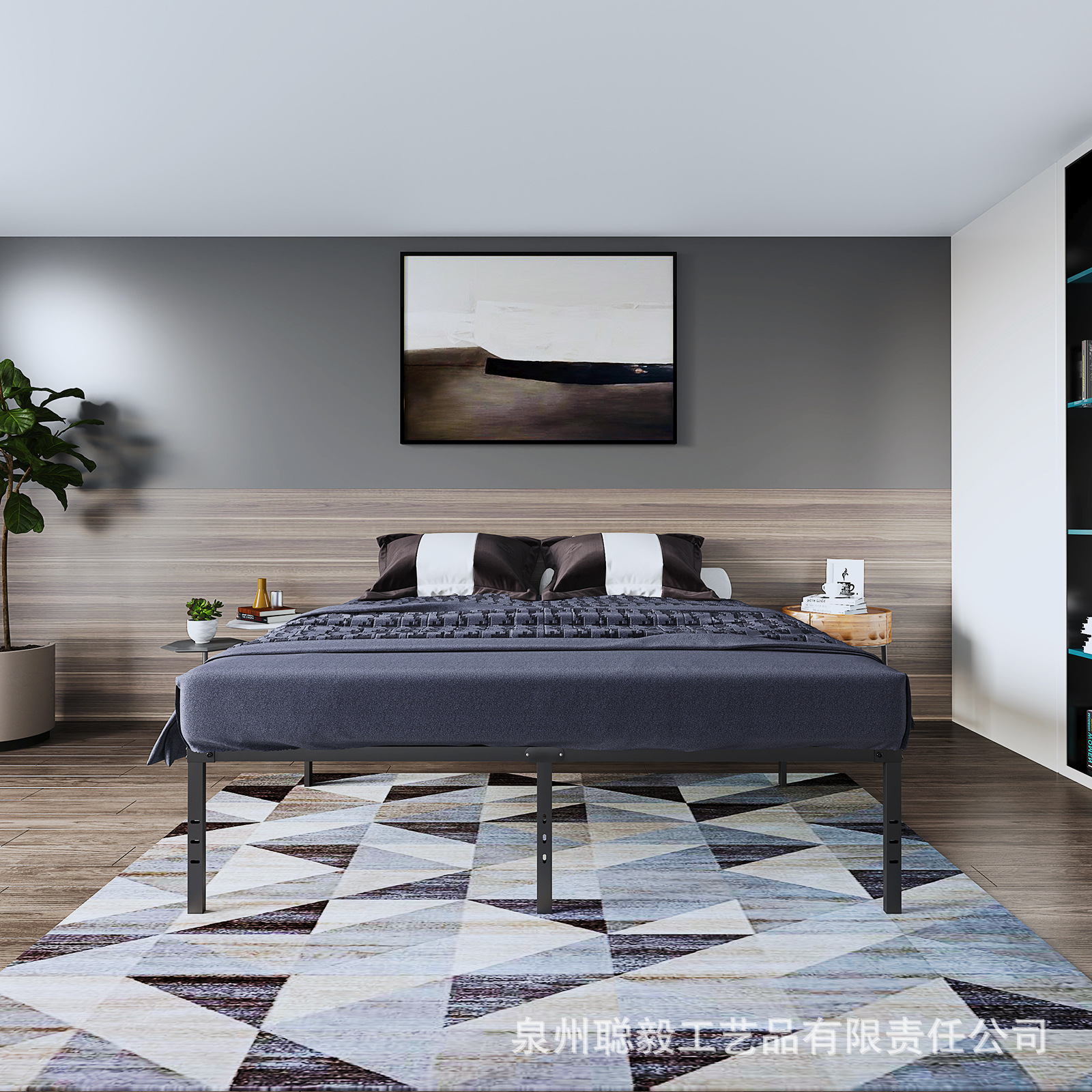 Cross-border Foldableing Bed Frame Iron Simple Single Bed B&b Large Bed Household Metal Bed Assembled Iron Bed Black