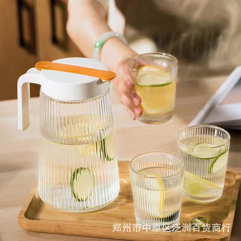 Nine days muguang series five-piece glass water set creative vertical pattern Cup pot large capacity cold water bottle gift wholesale