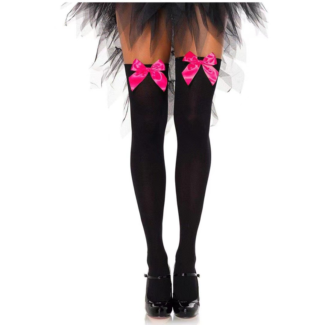 Japanese Style Bow Over-The-Knee Socks Jk Velvet Sexy High Socks Stockings Black and White Medium Thick Preppy Style