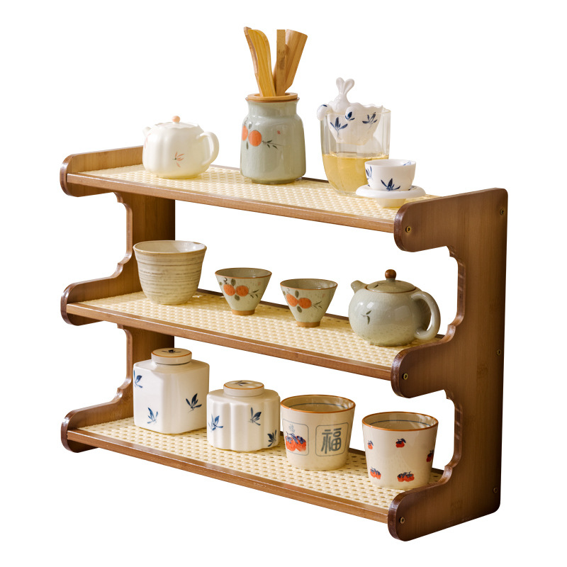 New Chinese Style Desktop Antique Rack Teapot Rack Small Duobao Pavilion Tea Room Ornaments Desktop Storage Rack Tea Cup Tea Set Rack