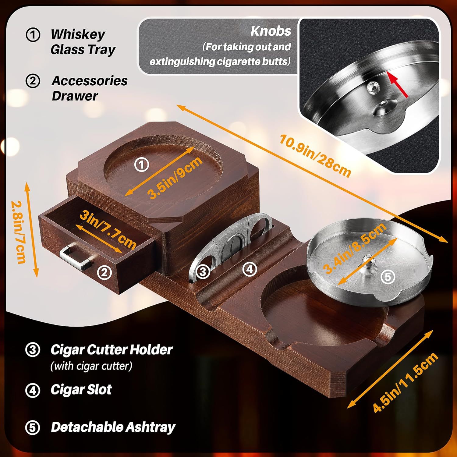 in stock Foreign Trade Cigar Ashtray Wooden Ashtray Whiskey Cup Holder with Steel Slot Drawer Ashtray