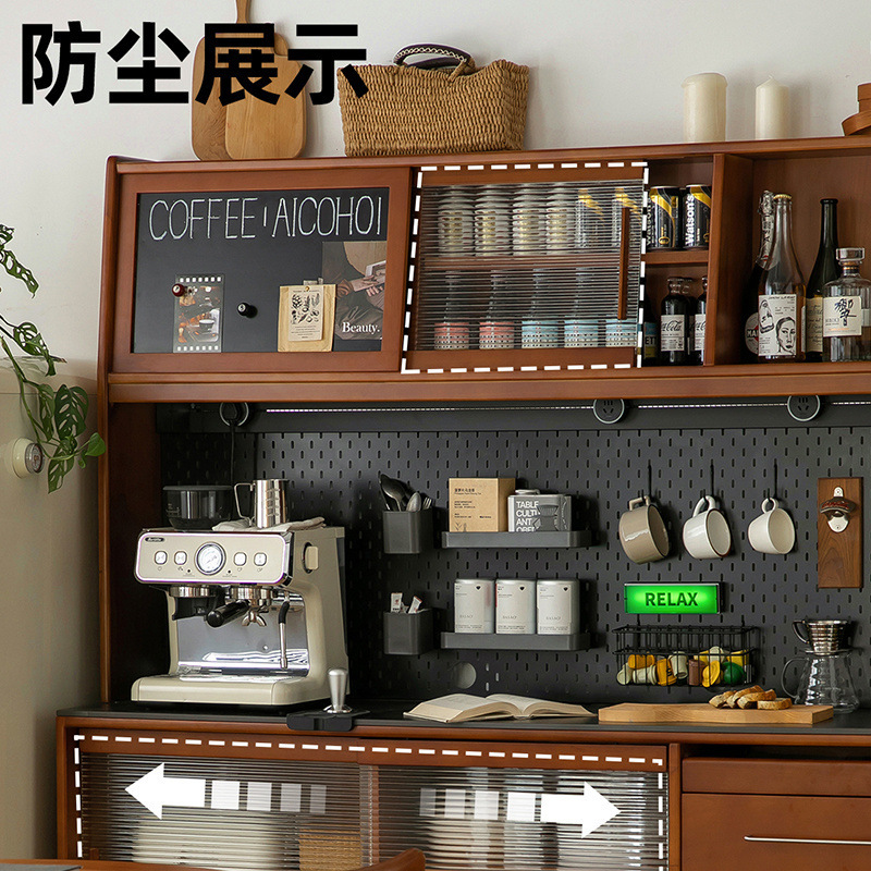 XW Nordic Retro Solid Wood Sideboard High Cabinet Wall Integrated Kitchen Wine Cabinet Rock Board Storage Cabinet