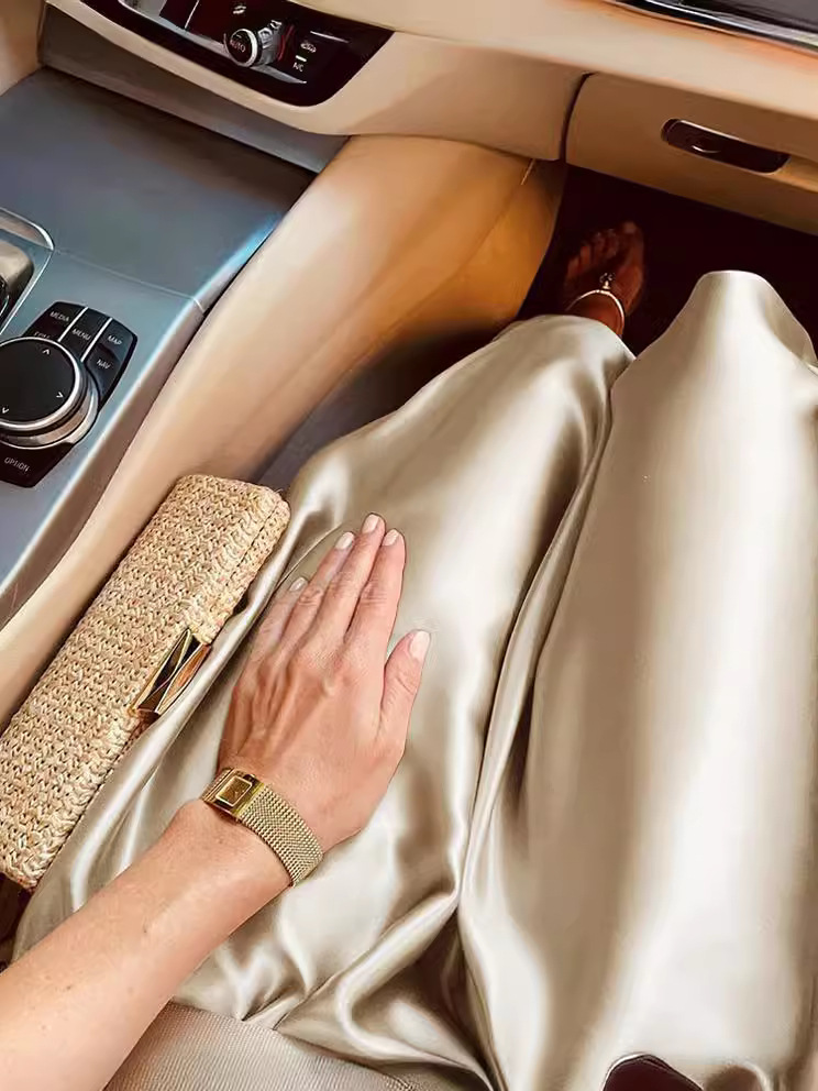 45 ° Bias-Cut Japanese Imported Triacetate Satin Maxi Skirt for Women, Autumn and Winter High-Waisted Fishtail A-Line Long Skirt