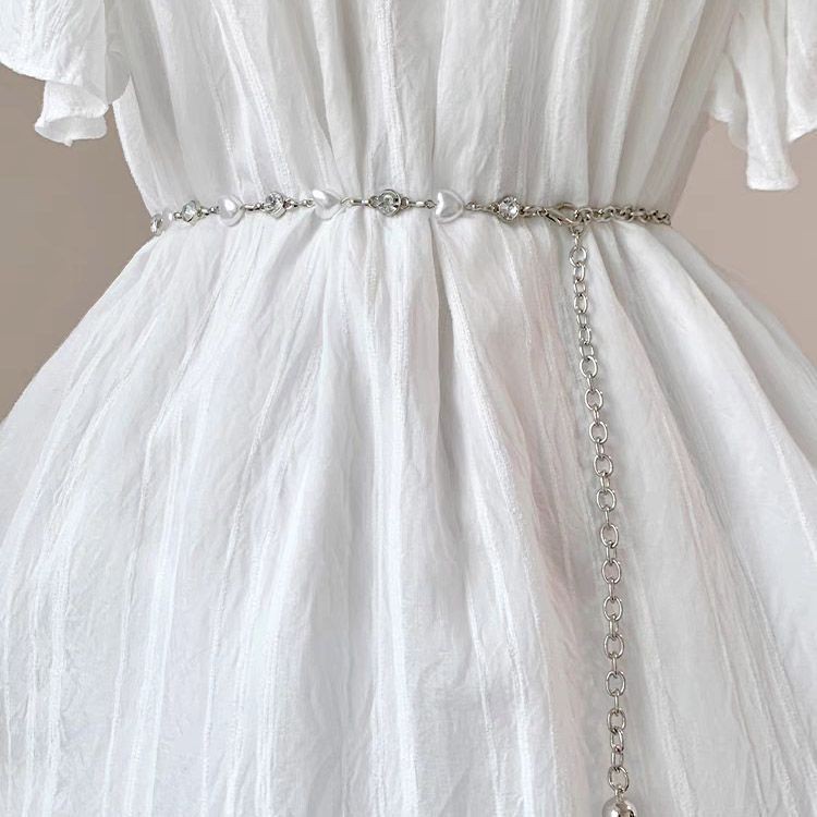 Love pearl waist chain with skirt pants rhinestone decoration suit slim waist summer ins chain thin belt