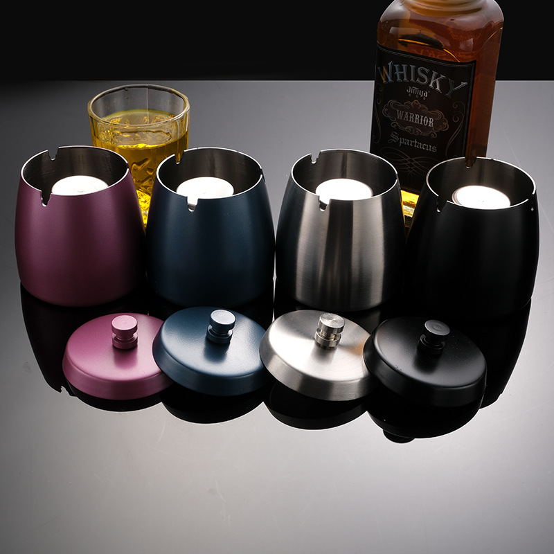 Cross-border Amazon stainless steel ashtray creative spray paint hotel home with cover ashtray gift can do logo