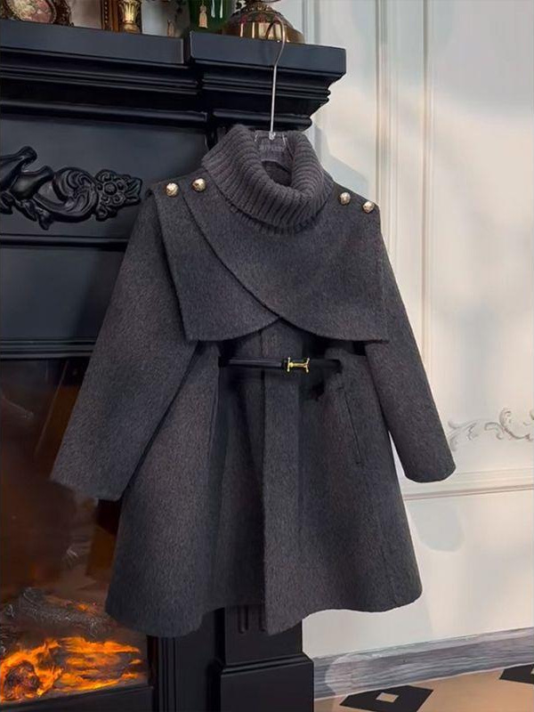 Girls' Children's Coat Autumn and Winter New Woolen Coat Cloak Mid-Large Children's Removable Shawl Mid-Long High-End Parent-Child