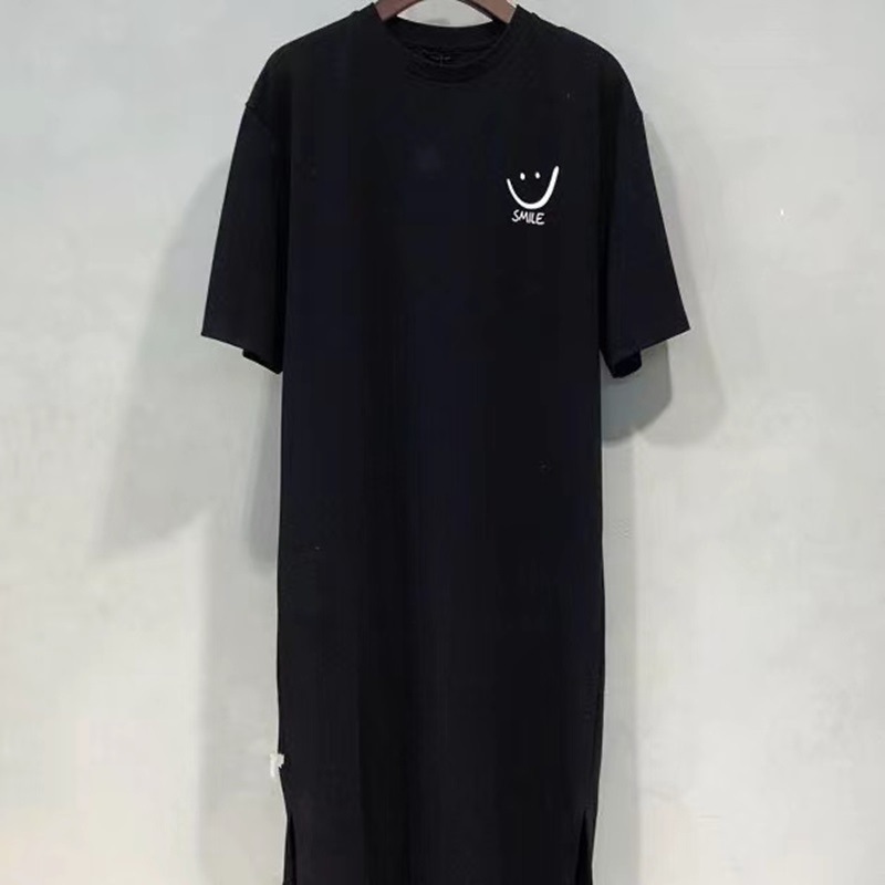 South Korea plus size T-shirt Women's Summer New College Style Short Sleeve Loose Split Mid-length dress Top for Women