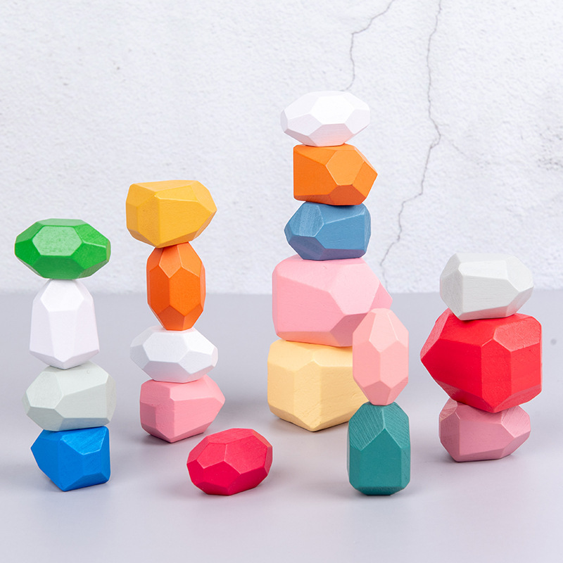 Rainbow Stacking Stone Educational Colorful Building Blocks Jenga Toy Ornaments Construction Patience Training Boys and Girls Stone Mix