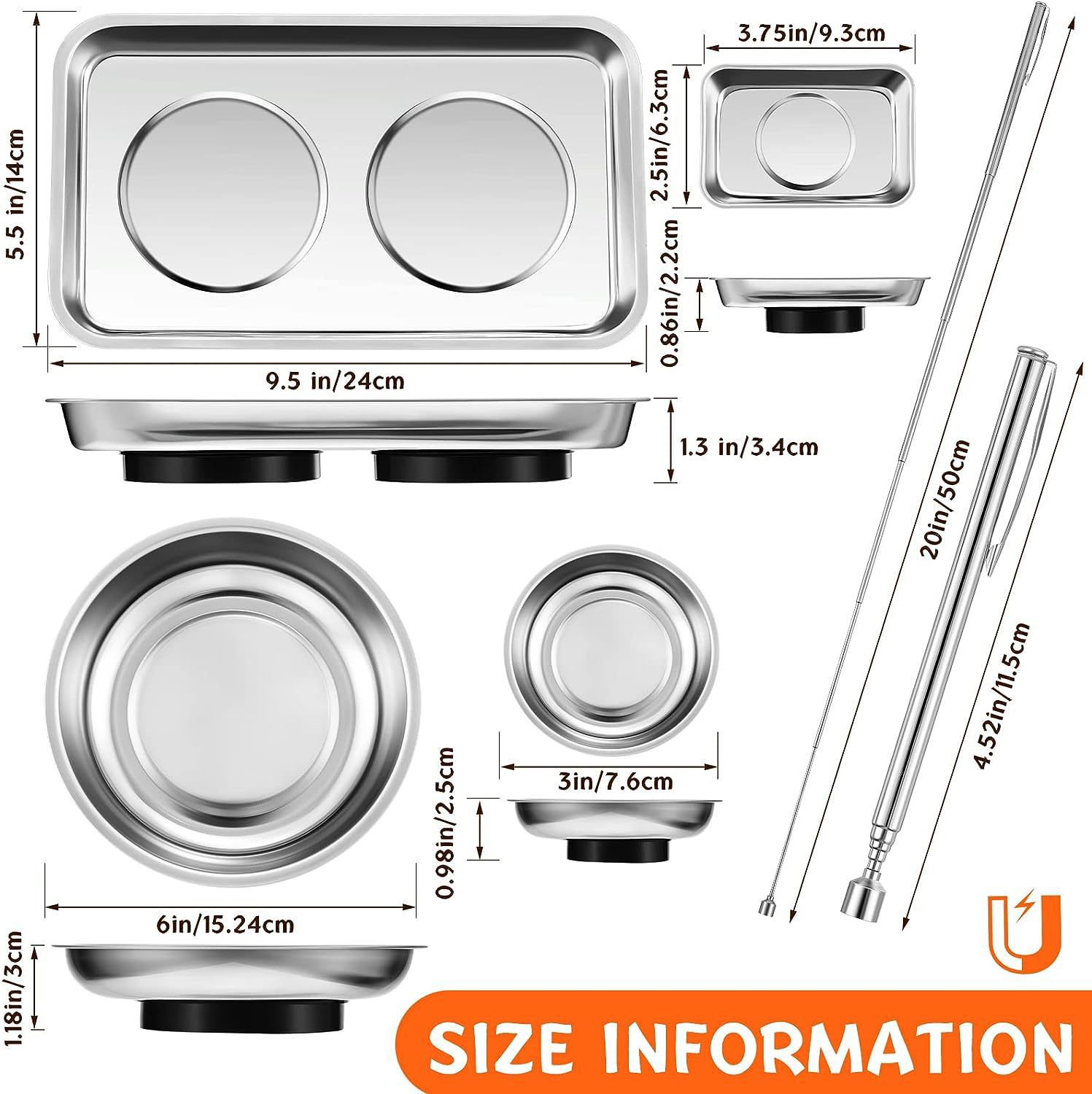 Magnetic bowl stainless steel magnetic storage bowl five accessories storage plate magnetic tool bowl 3 inch 4 inch 6 inch tool tray