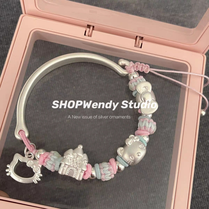 SHOPWendy | серебро 99 милый мультяшный котенок замок бантик плетеный браслет регулируемый TYmy