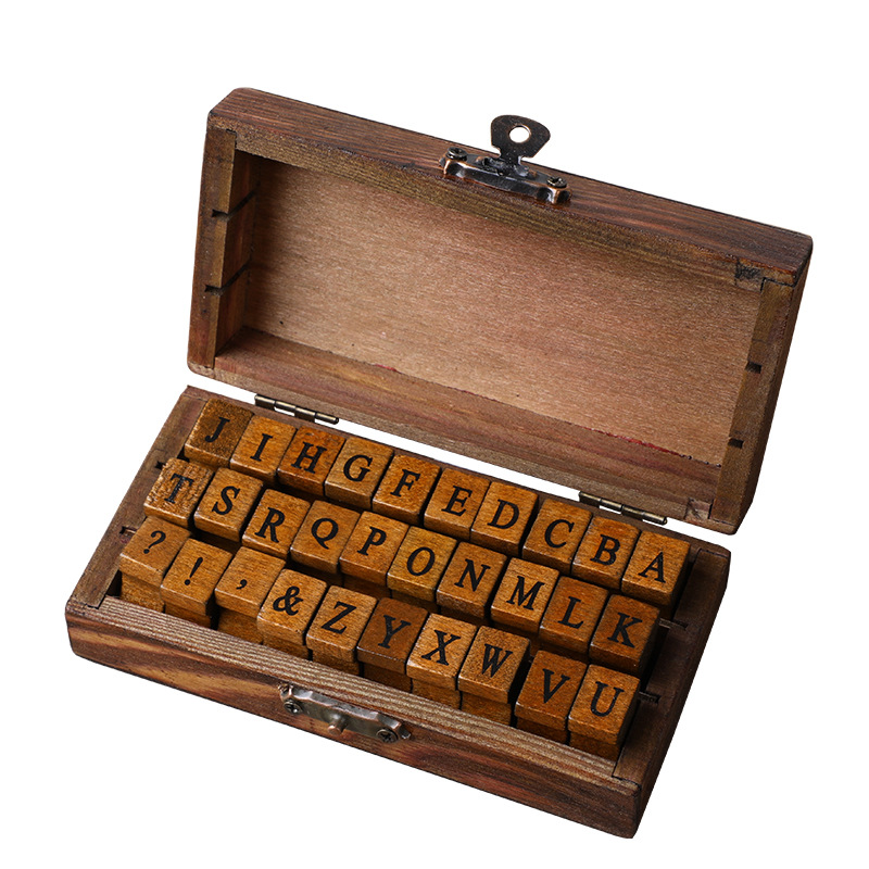 Creative stationery retro letters English numbers wooden boxed DIY Journal decoration seal 30/42/70 pieces series