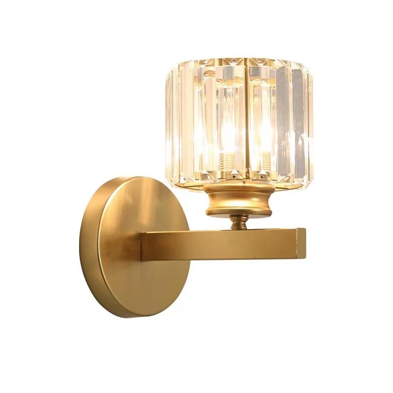 American modern simple crystal mirror headlight indoor bedroom bedside vanity mirror cabinet new wall lamp wholesale