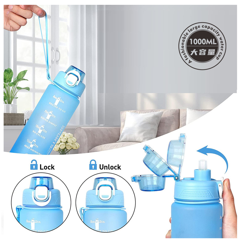 Large Capacity Sports Water Cup Men's 1000ml Water Kettle Portable Fitness Water Cup Women's Summer Plastic Anti-fall Space Cup