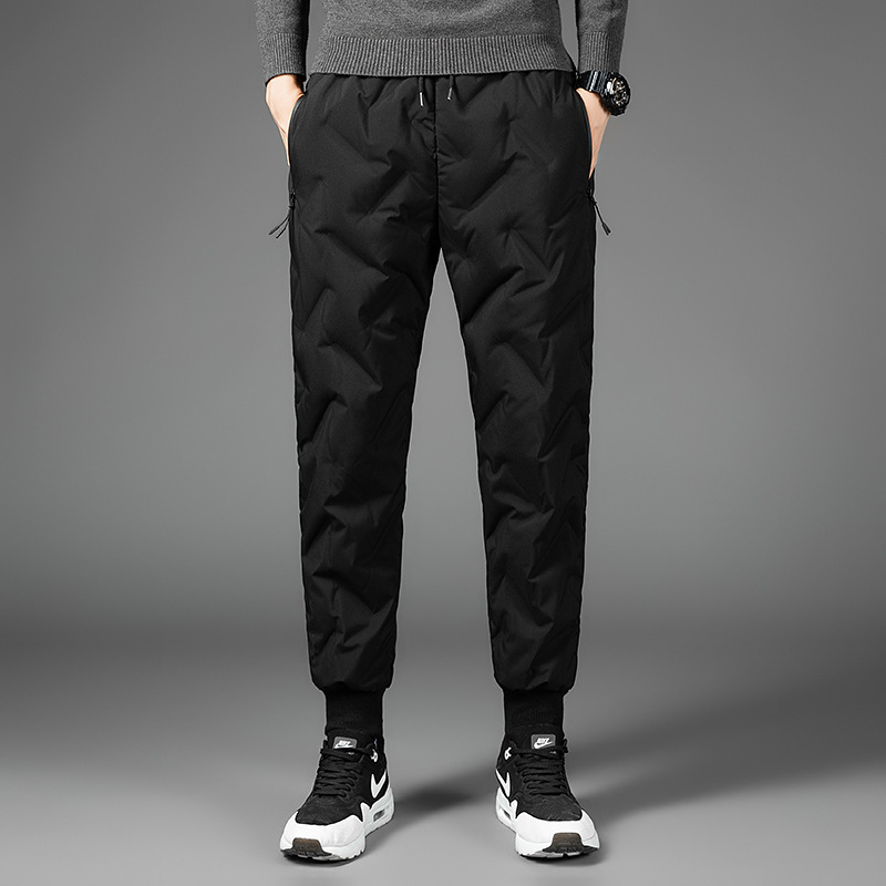 Зимние новые мужские брюки из пуха 2025 года, легкие джоггеры, утолщенные теплые брюки из белого утиного пуха