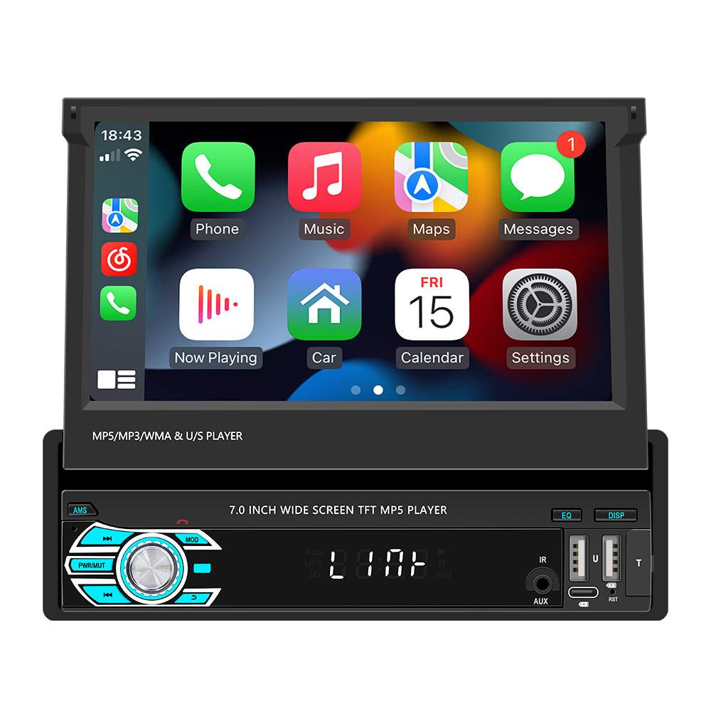 Wireless carplay 7-inch Telescopic screen car MP5 player Bluetooth reversing Image car central control radio