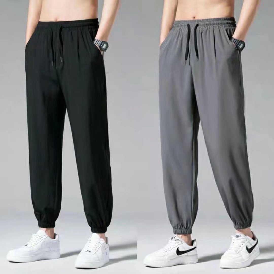plus size Ice Silk Pants Men's Summer Ins Trendy Brand Trendy All-match Loose Leg-toe Sports Casual Cropped Pants